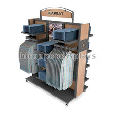 Floor Rolling Wooden Garment Rack, Factory Price 2-Way Jeans Shirts Display Garment Rack Supllier